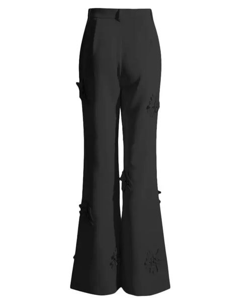 Women Fashion Solid Color 3D Floral Patchwork Pants