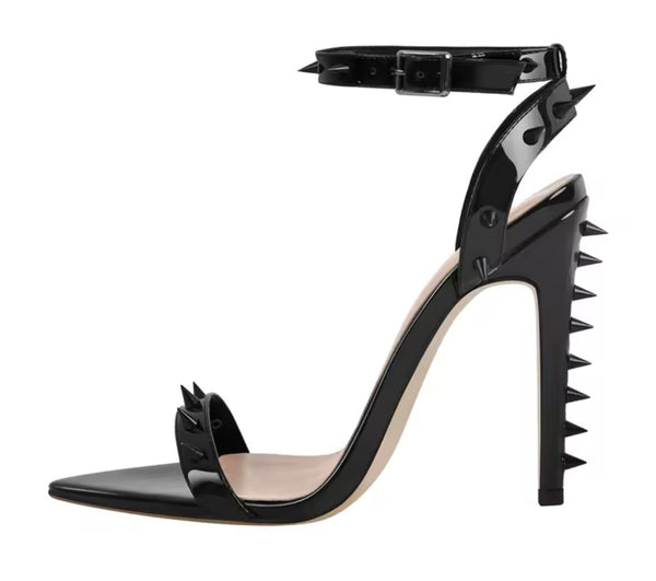 Women Fashion Black Spiked High Heel Ankle Strap Sandals