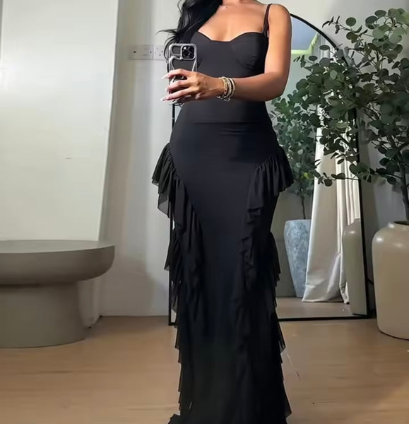 Women Sexy Sleeveless Ruffled Maxi Dress