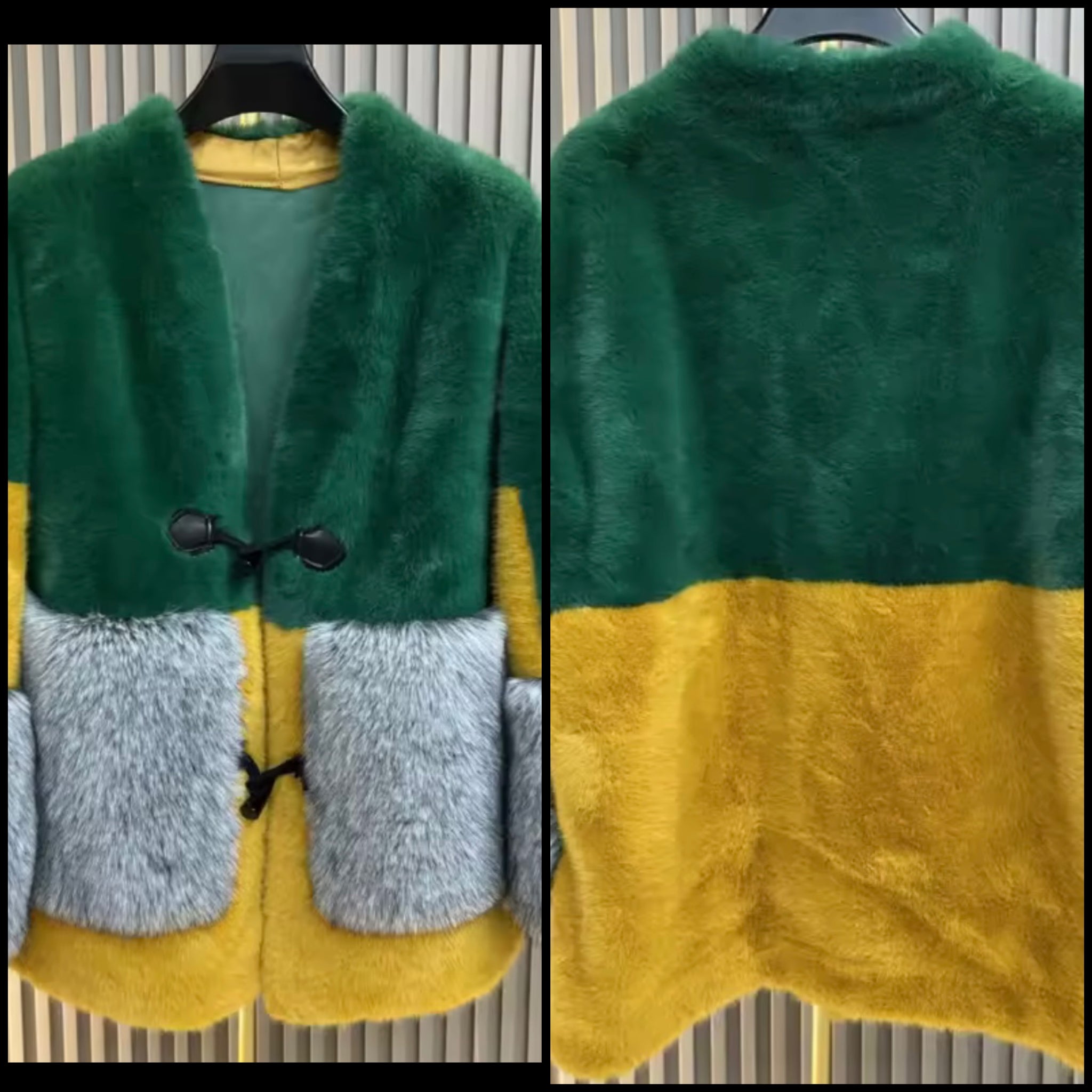 Women Fashion Color Patchwork Faux Fur Jacket