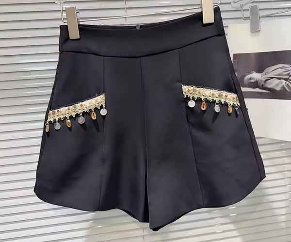 Women Color Beaded Tassel Fashion Shorts