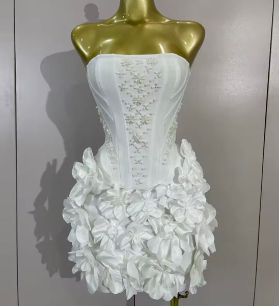 Women Sexy Strapless Floral Beaded Bandage Dress