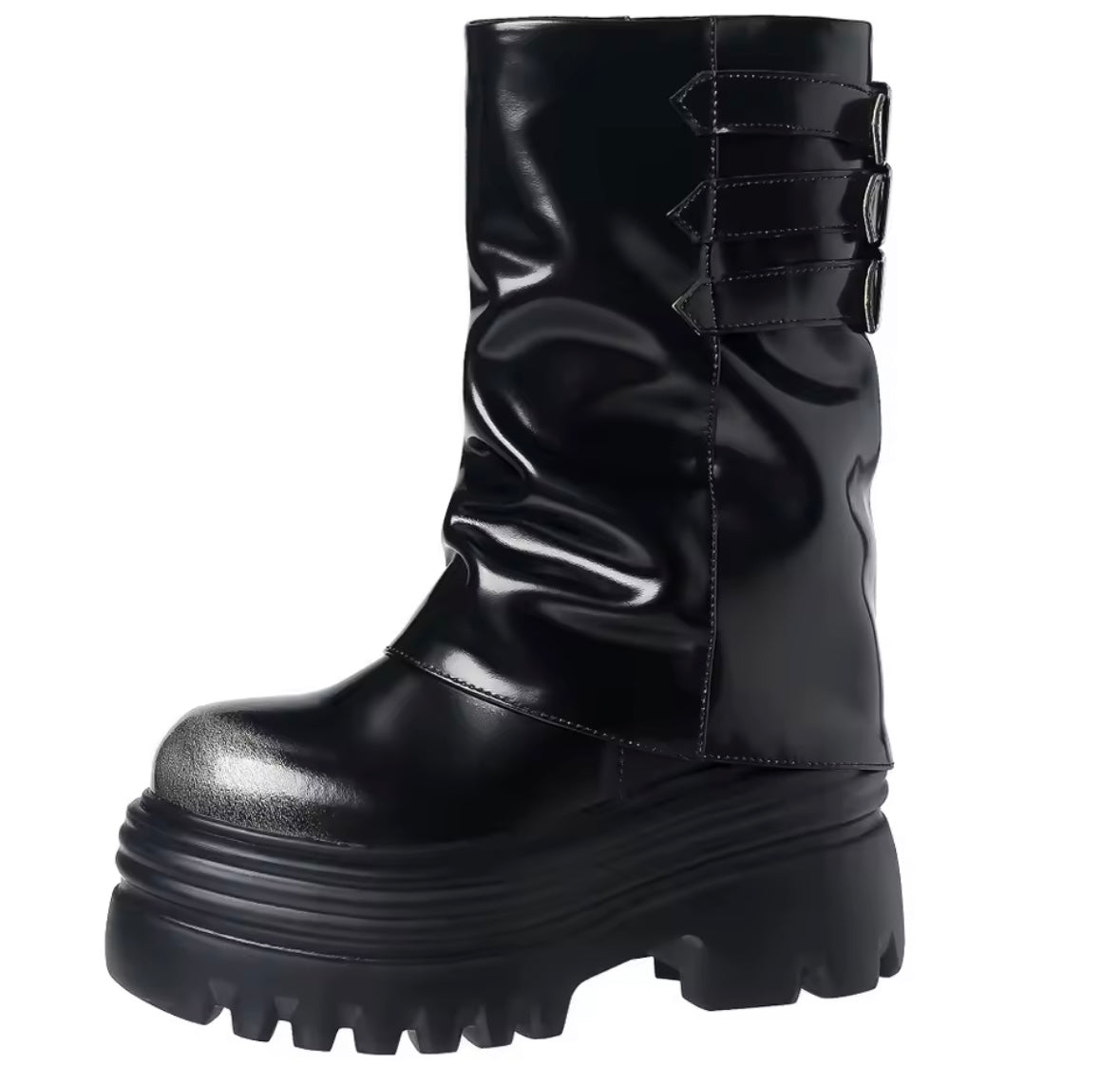 Women Fashion Round Toe Buckled Platform Boots