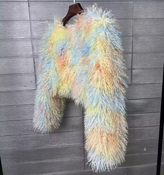 Women Multicolored Fashion Faux Fur Jacket