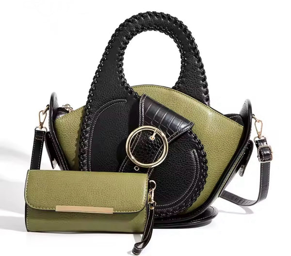 Women Fashion Color Patchwork Buckled Leather Wallet Purse Se