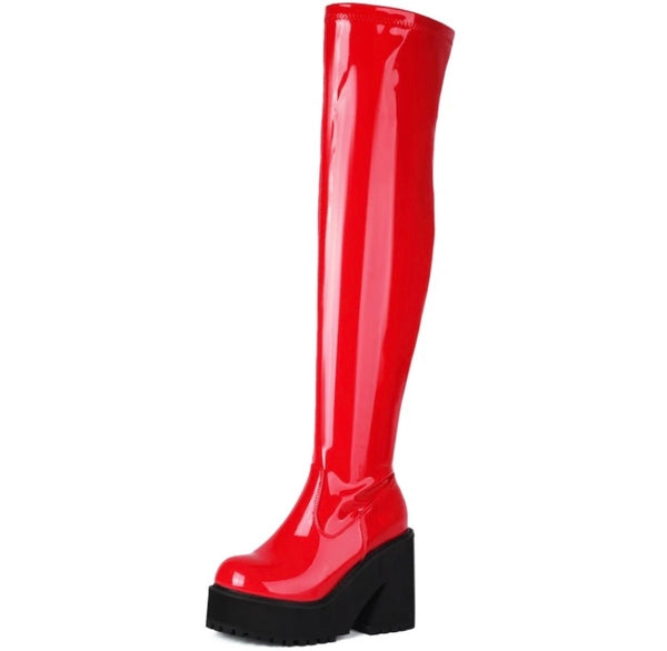 Women Patent Leather Fashion Platform Over The Knee Boots