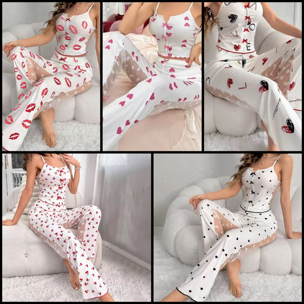 Women Sleeveless Printed Mesh Patchwork Lingerie Set
