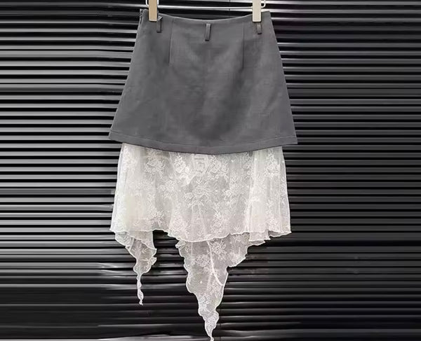 Women Color Patchwork Short Sleeve Two Piece Skirt Set