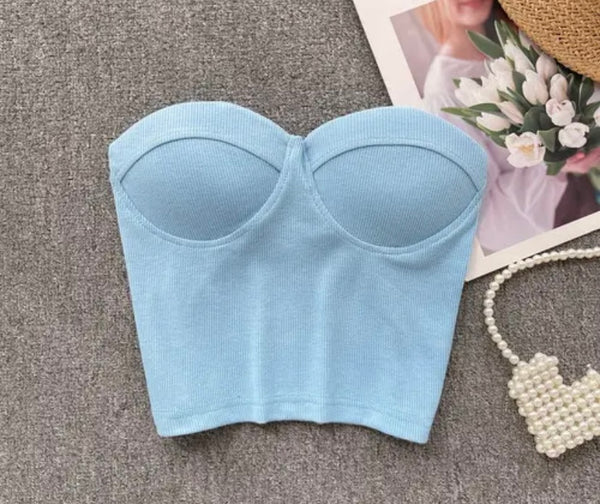 Women Sexy Strapless Solid Color Crop Top