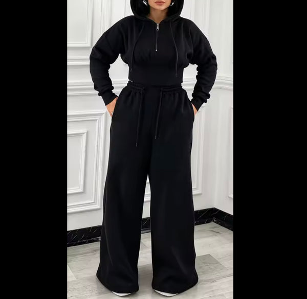 Women Hooded Open Lace Up Back Two Piece Pant Set