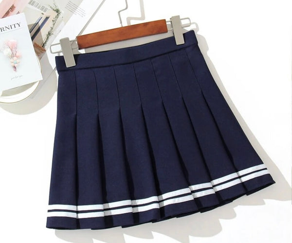 Women Fashion Striped Pleated Short Skirt