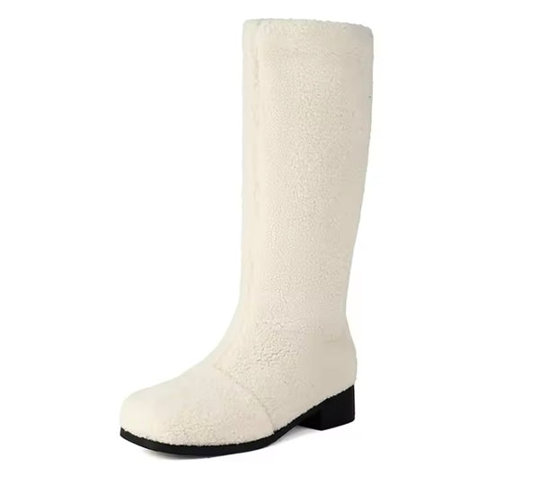 Women Fashion Wool Flat Knee High Boots