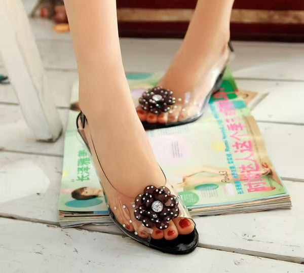 Women Fashion Floral Wedge PVC Slingback Sandals