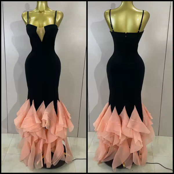 Women Sexy Sleeveless Black Color Ruffled Maxi Dress