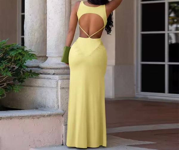 Women Sexy Sleeveless Open Back Maxi Dress