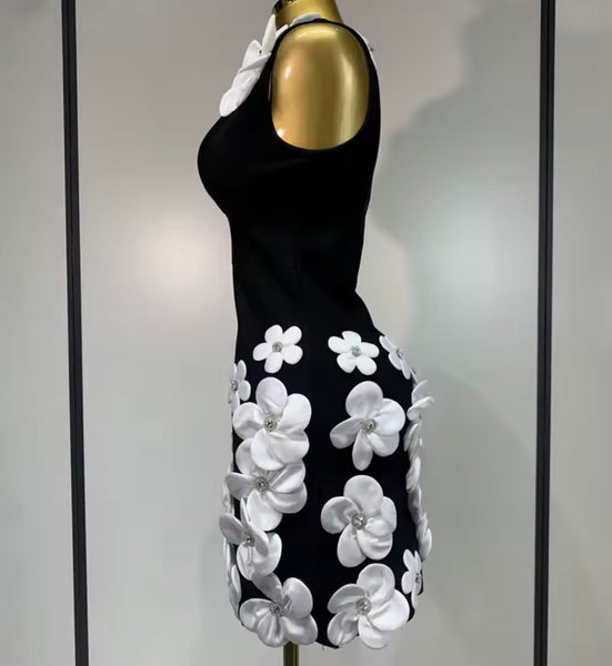 Women Sexy Sleeveless 3D Floral Pink Dress