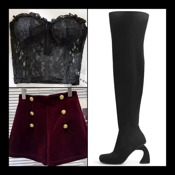 Women Fashion Black Suede Knee High Boots