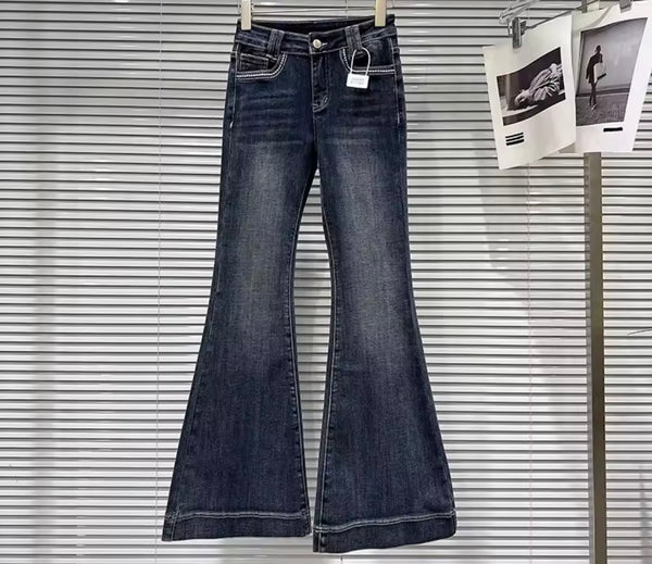 Women Blue Fashion Boot Cut Stitched Denim Pants