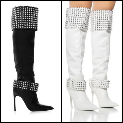 Women Fashion Bling Patchwork Faux Leather Knee High Boots