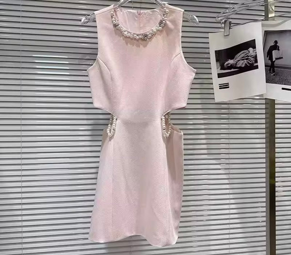 Women Elegant Beaded Cut Out Sleeveless Dress