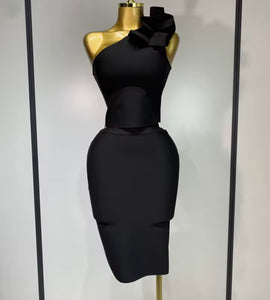 Women Sexy Ruffled One Shoulder Sleeveless Two Piece Skirt Set