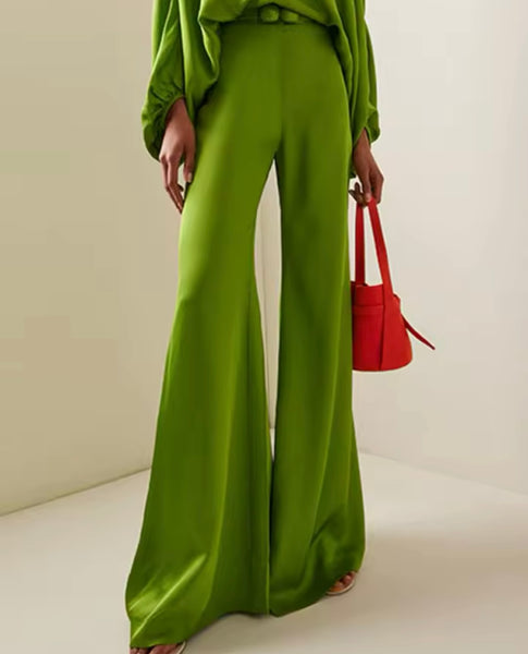 Women Fashion Green Off The Shoulder Two Piece Pant Set