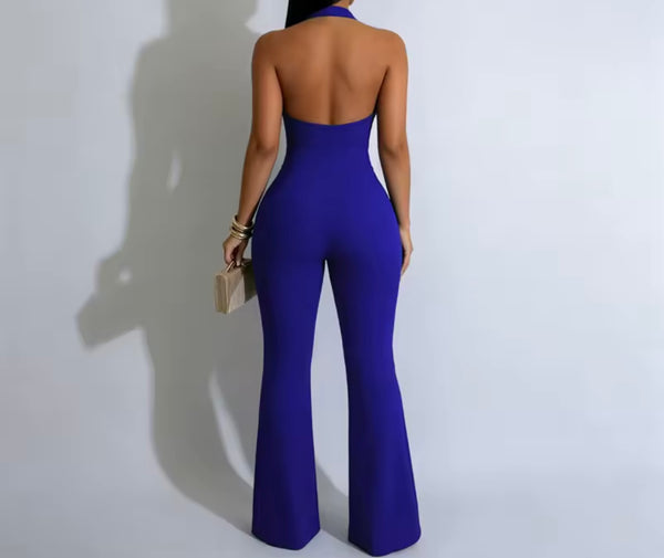 Women Sexy Button Halter Sleeveless Jumpsuit