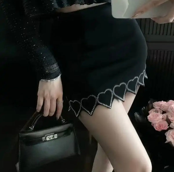 Women Sexy Black Bling Heart Skirt