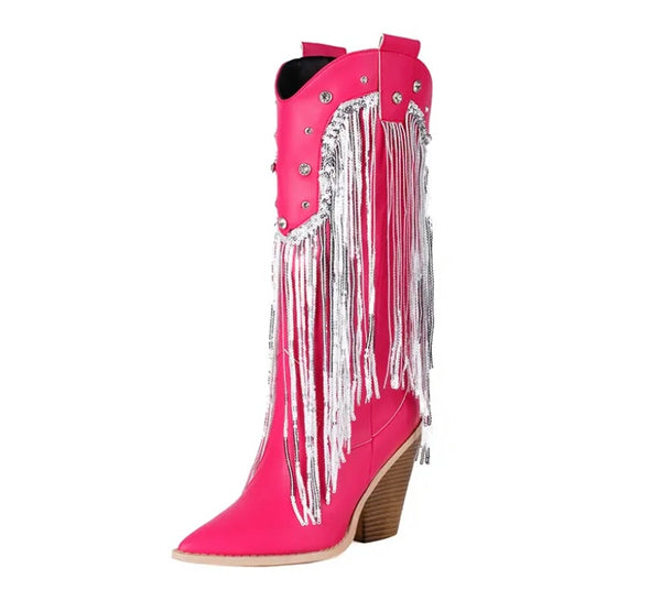 Women Fashion Bling Tassel Western Boots