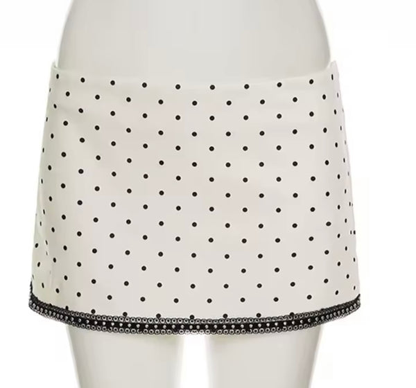 Women Sexy B&W Polka Dot Halter Two Piece Skirt Set