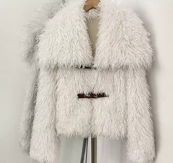 Women Fashion Color Faux Fur Warm Jacket