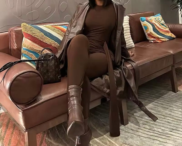 Women Brown Sexy Full Sleeve Jumpsuit