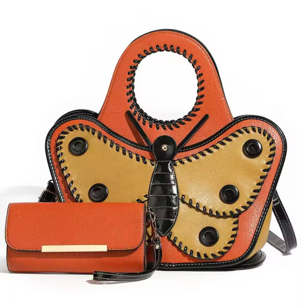 Women Fashion Butterfly Wallet Handbag Purse Set
