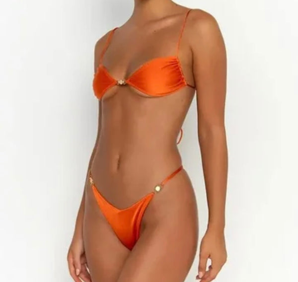 Women Sexy Solid Color Satin Bikini Swimsuit