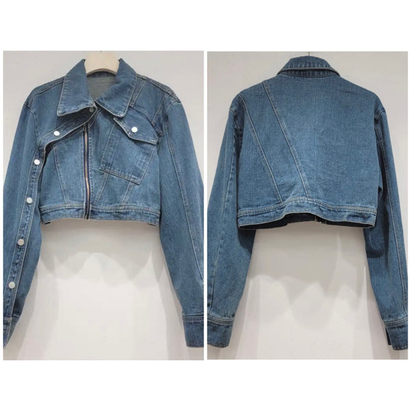 Women Button Zipper Fashion Denim Jacket