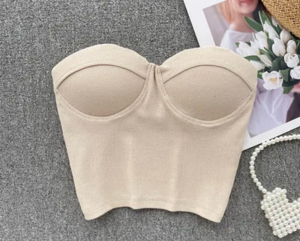 Women Sexy Strapless Solid Color Crop Top