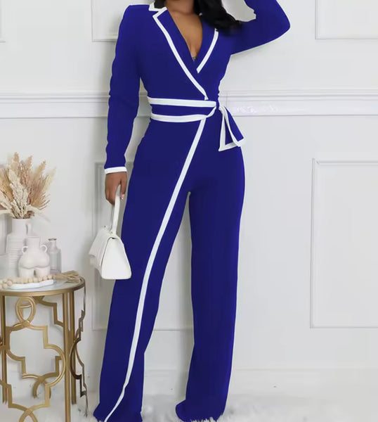 Women Fashion V-Neck Striped Full Sleeve Jumpsuit