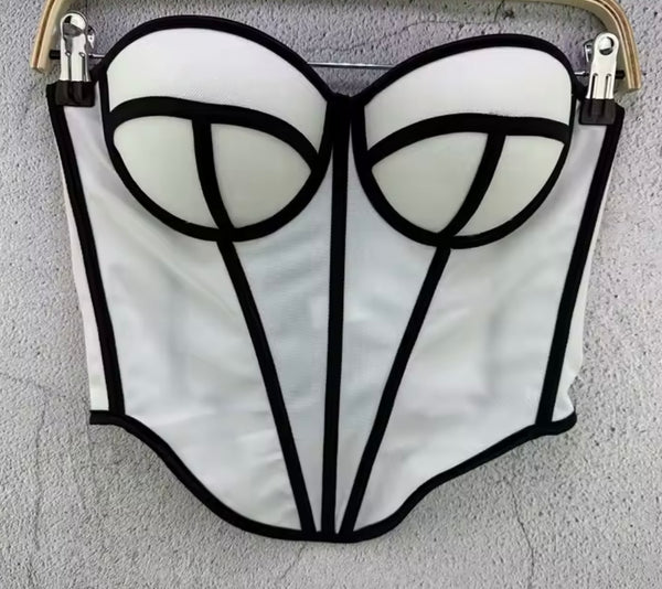 Women Fashion Sleeveless Corset Mesh Tank Top