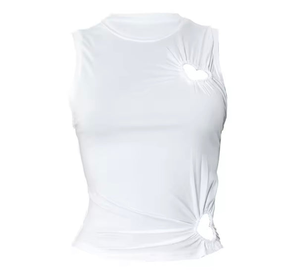 Women Sleeveless Color Heart Cut Out Fashion Top