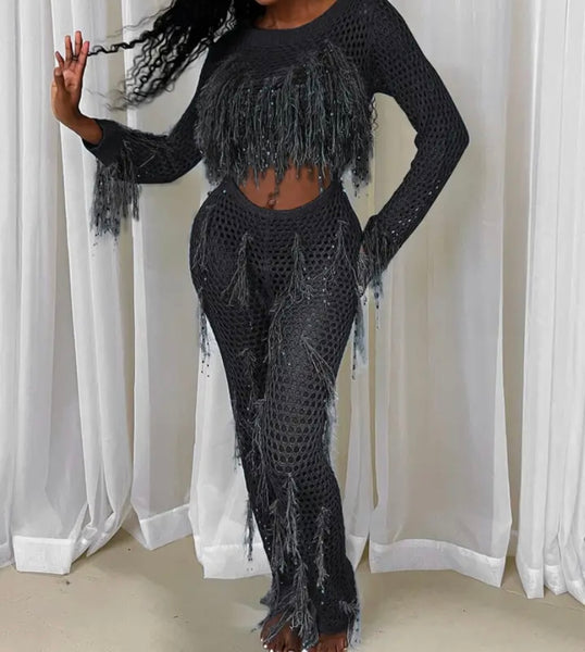 Women Sexy Fringe Full Sleeve Cut Out Jumpsuit