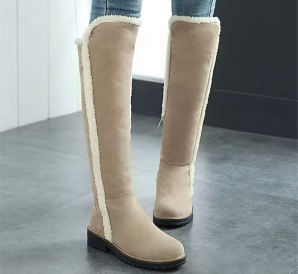 Women Wool Patchwork Fashion Flat Suede Knee High Boots