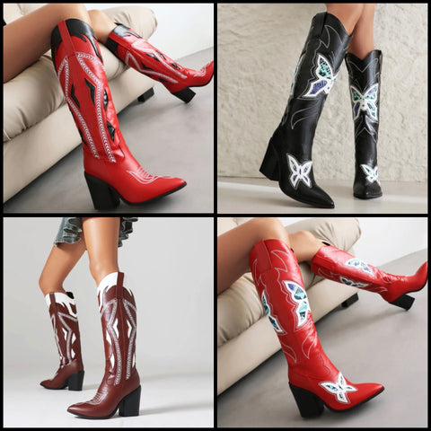Women Printed Fashion Faux Leather Knee High Western Boots