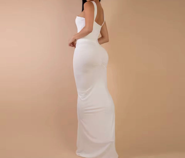 Women Sleeveless Solid Color Ruched Sexy Maxi Dress