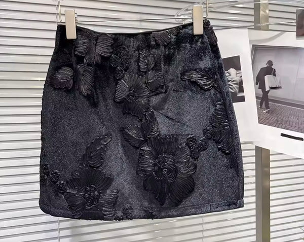 Women Floral Sleeveless Fringe Two Piece Velour Skirt Set