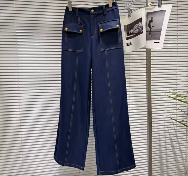 Women White Collar Button Up Full Sleeve Two Piece Denim Pant Set