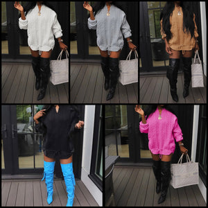 Women Full Sleeve Solid Color Sexy Drawstring Sweater Dress