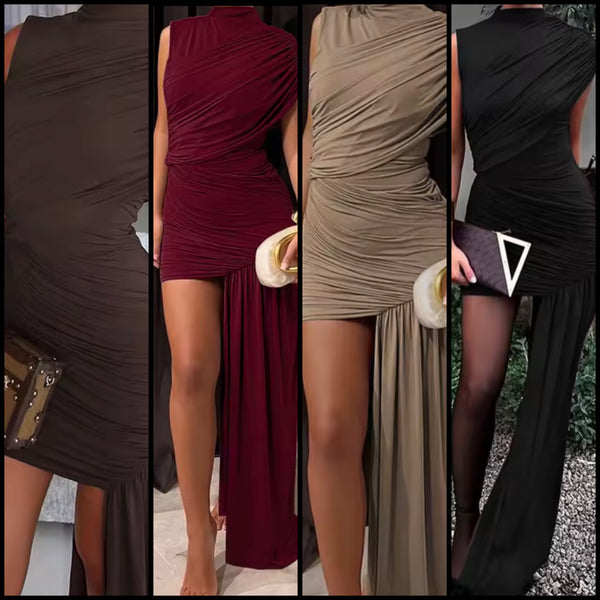 Women Sexy Sleeveless Ruched Tassel Dress