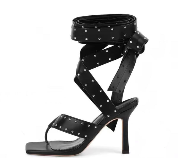 Women Fashion Black Rivet Gladiator High Heel Sandals