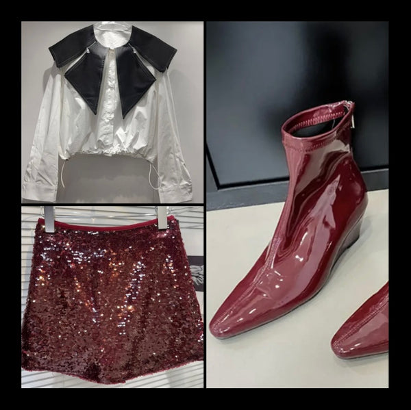 Women Fashion Patent Leather Wedge Platform Ankle Boots