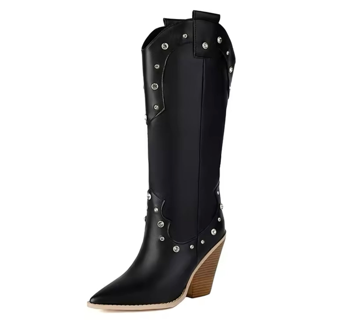 Women Fashion Bling Faux Leather Knee High Western Boots
